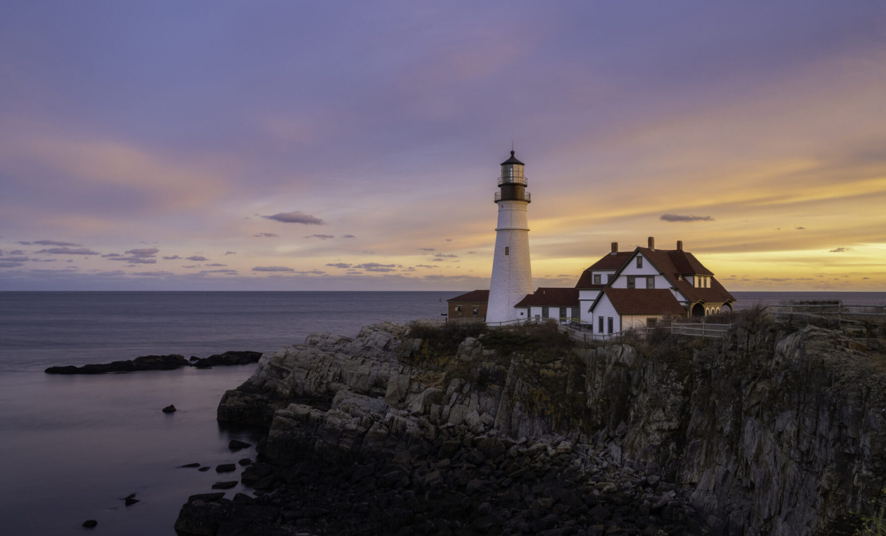 Portland Head Lighthouse at sunset in Maine